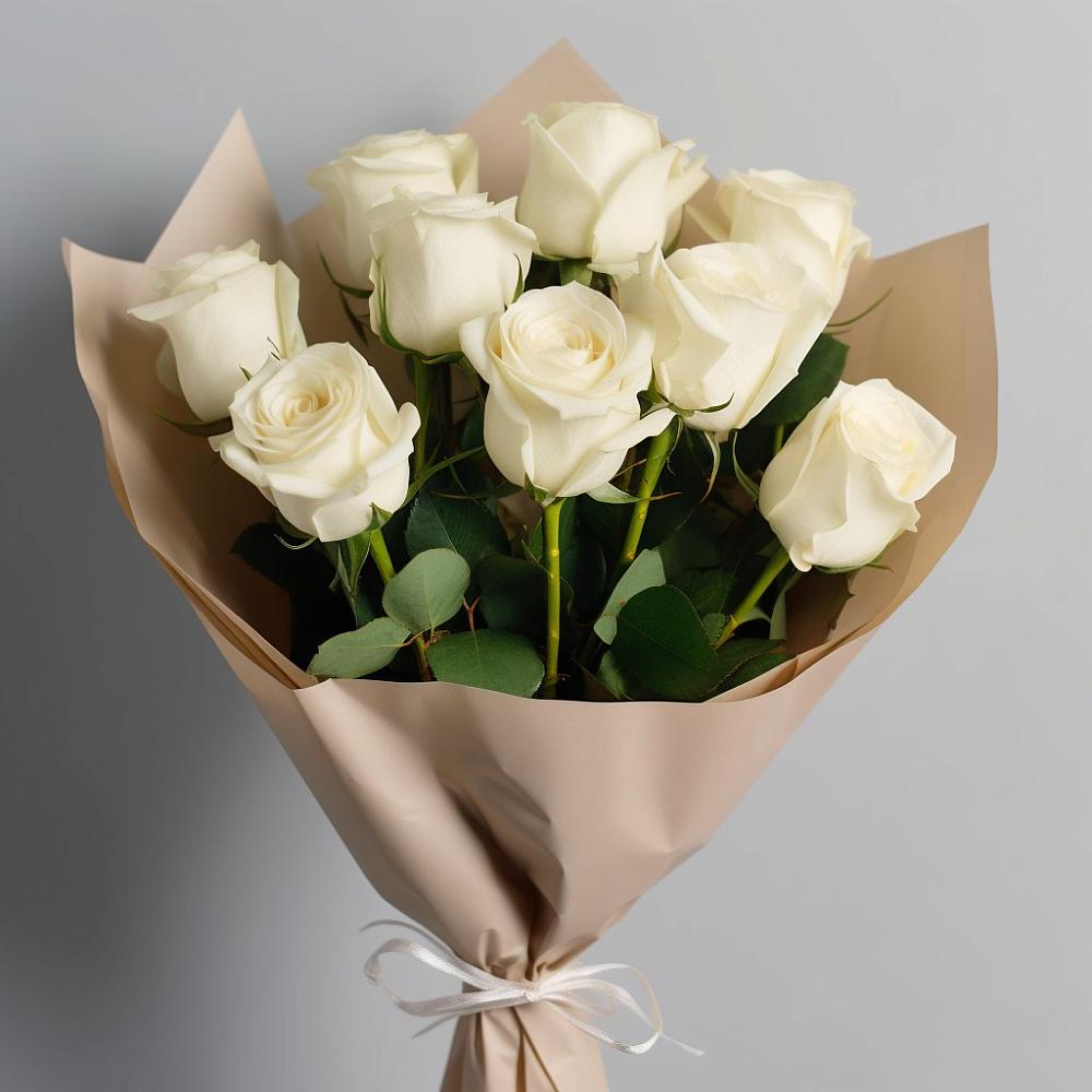 9 Белых роз Эдлесс Лав в Алексеевке Самарской области Букет 9 Белых роз Эдлесс Лав в Алексеевке Самарской области