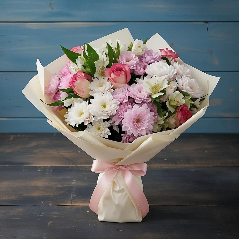 Букет цветов из: Хризантемы, Альстромерии и Розы в Алексеевке Самарской области